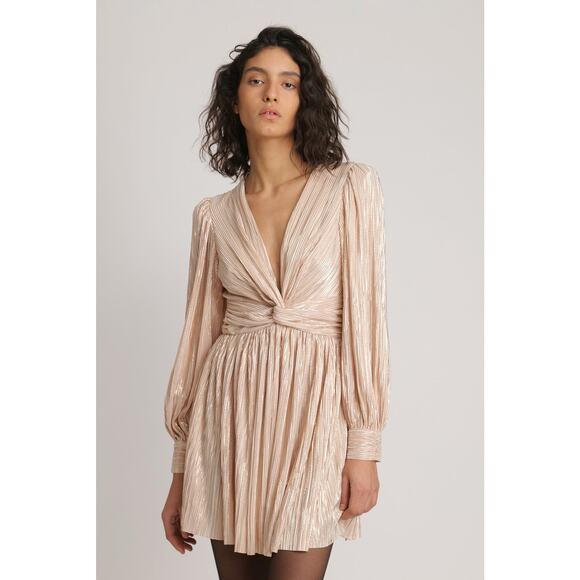 Sabina Musayev Adi Pearl Blush Metallic Pleated Mini Dress Size L Party Dress - Picture 1 of 13